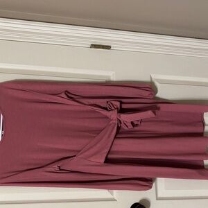 Pink Long Sleeve Dress with Waist Tie